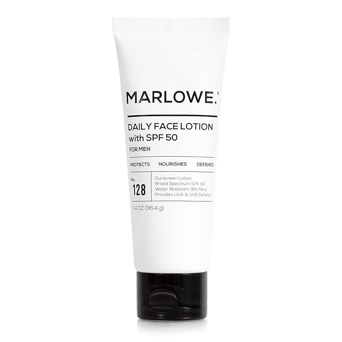 MARLOWE. No. 128 Men's Facial Lotion with Sunscreen SPF 50, 3.4 oz, Oil-Free, Lightweight Daily Face Moisturizer for Men, Includes Natural Extracts to Hydrate, Nourish & Soothe-BrightBean Baby