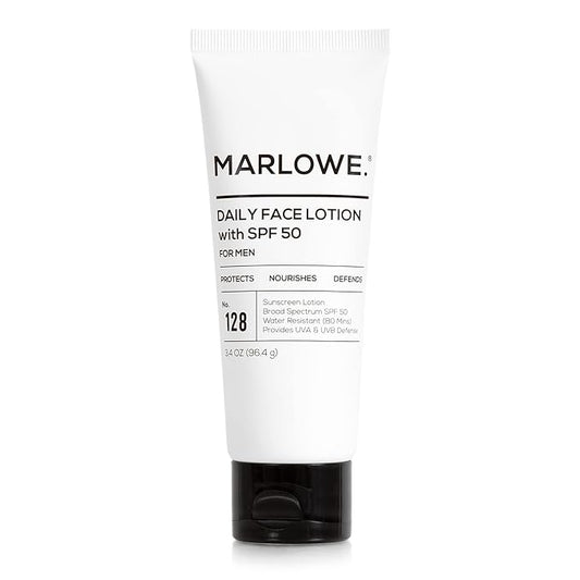 MARLOWE. No. 128 Men's Facial Lotion with Sunscreen SPF 50, 3.4 oz, Oil-Free, Lightweight Daily Face Moisturizer for Men, Includes Natural Extracts to Hydrate, Nourish & Soothe-BrightBean Baby