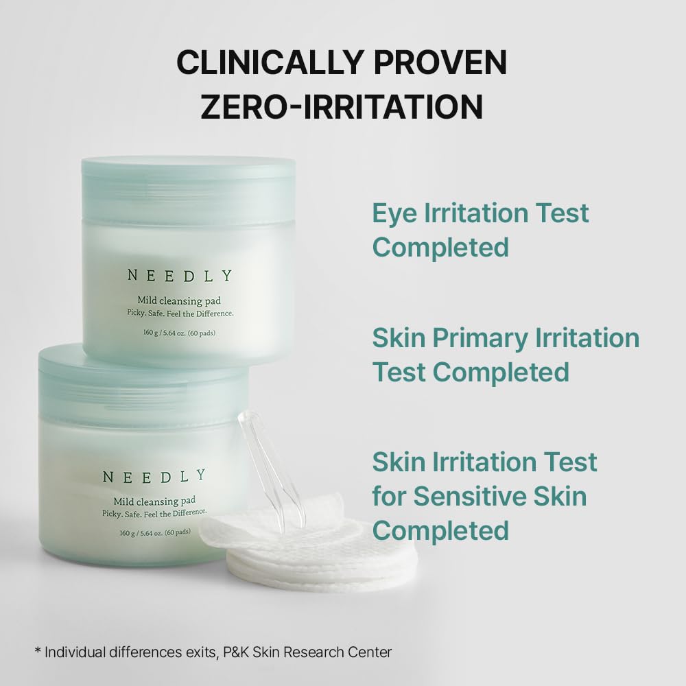 NEEDLY Mild Cleansing Pad, Makeup Remover for Sensitive Skin, Triple Deep Cleansing, Barrier Care with Only Two Surfactants & Panthenol, Extra-Large Soft Vegan Pad, Korean Skincare-BrightBean Baby