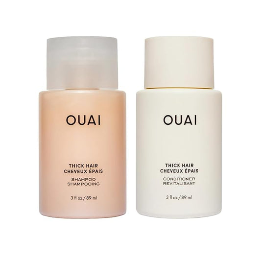 OUAI Thick Hair Shampoo & Conditioner Set, Travel Size - Moisturizing Shampoo & Conditioner - With Keratin, Marshmallow Root, Shea Butter & Avocado Oil - Sulfate, Paraben & Phthalate Free (3 Oz)-BrightBean Baby