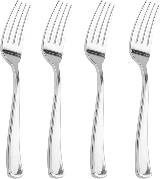 Liacere 200 Pack Silver Plastic Forks - 7.4 inch Heavy Duty Forks - Heavyweight Disposable Forks - Silver Plastic Silverware for Catering, Parties, Dinners for Christmas