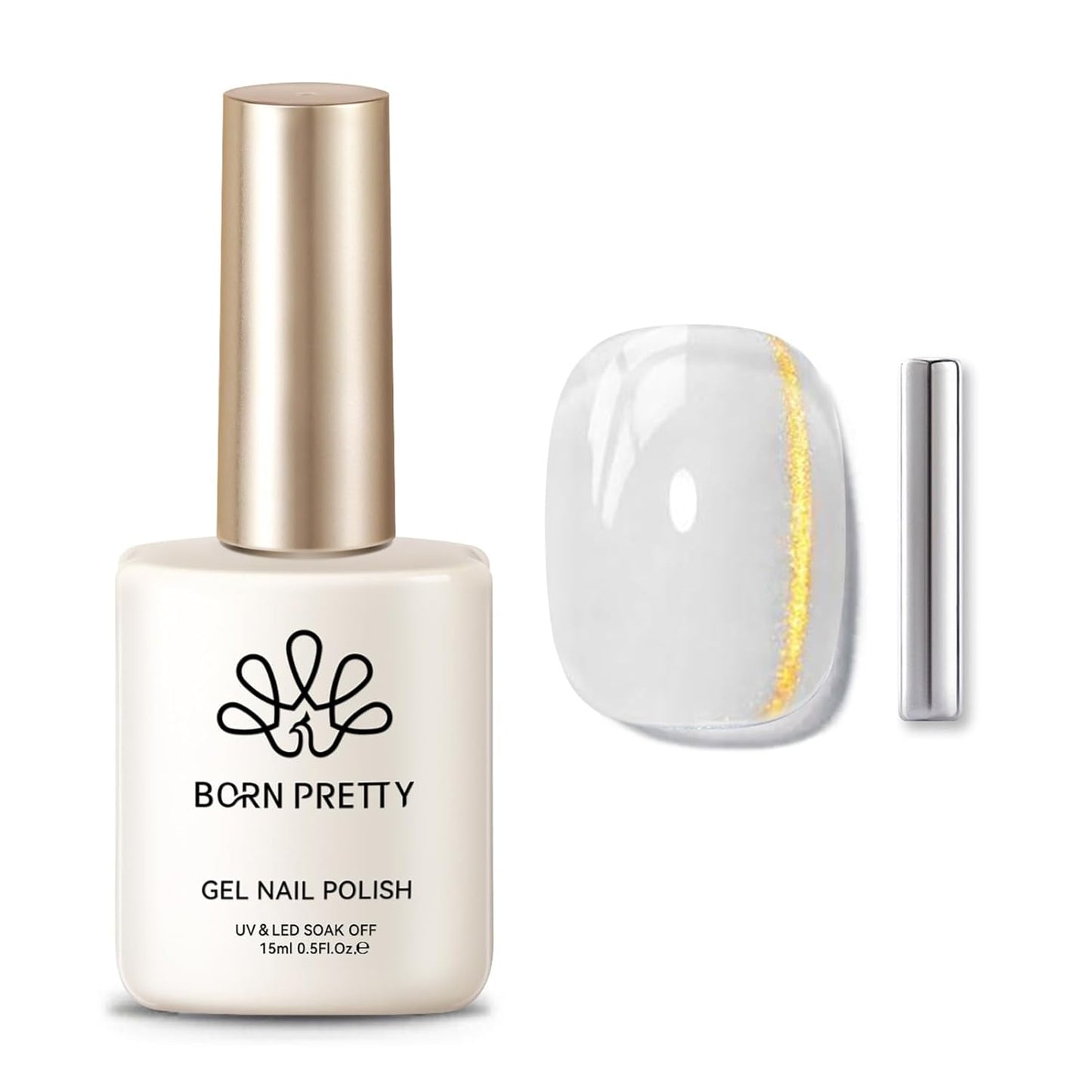 BORN PRETTY Cat Magnetic Eye Gel Nail Polish, Golden Ribbon Cat Magnetic Gel Nail Polish Magnetic Nail Polish for Nail Art Manicure Salon DIY at Home 15ML-BrightBean Baby
