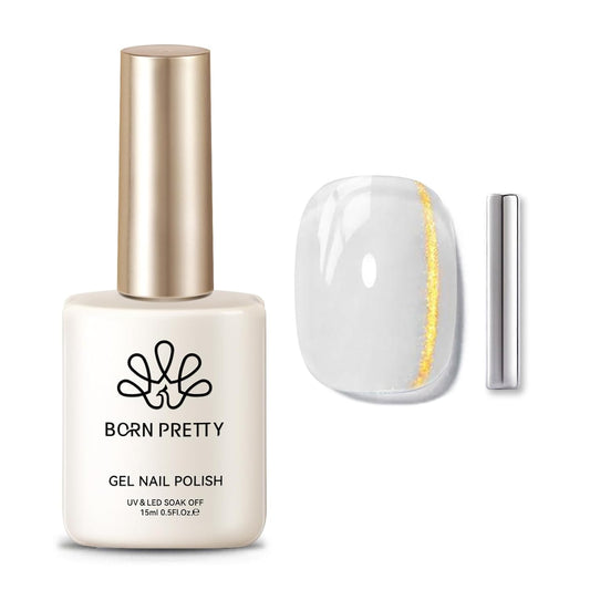 BORN PRETTY Cat Magnetic Eye Gel Nail Polish, Golden Ribbon Cat Magnetic Gel Nail Polish Magnetic Nail Polish for Nail Art Manicure Salon DIY at Home 15ML-BrightBean Baby