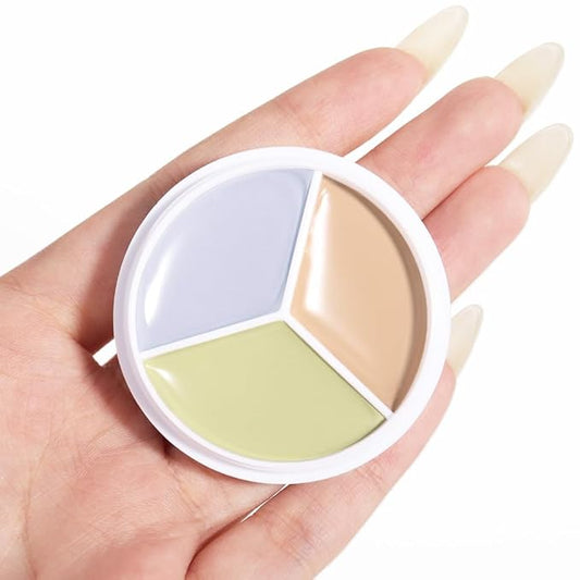 Kaely Tri Color Concealer Pot,Color Correcting Concealer for Dark Circles Spots,3 Color Cream Concealer Full Coverage,Foundation Contour Makeup Palettes,under Eye Brightener corrector de ojeras,02-BrightBean Baby