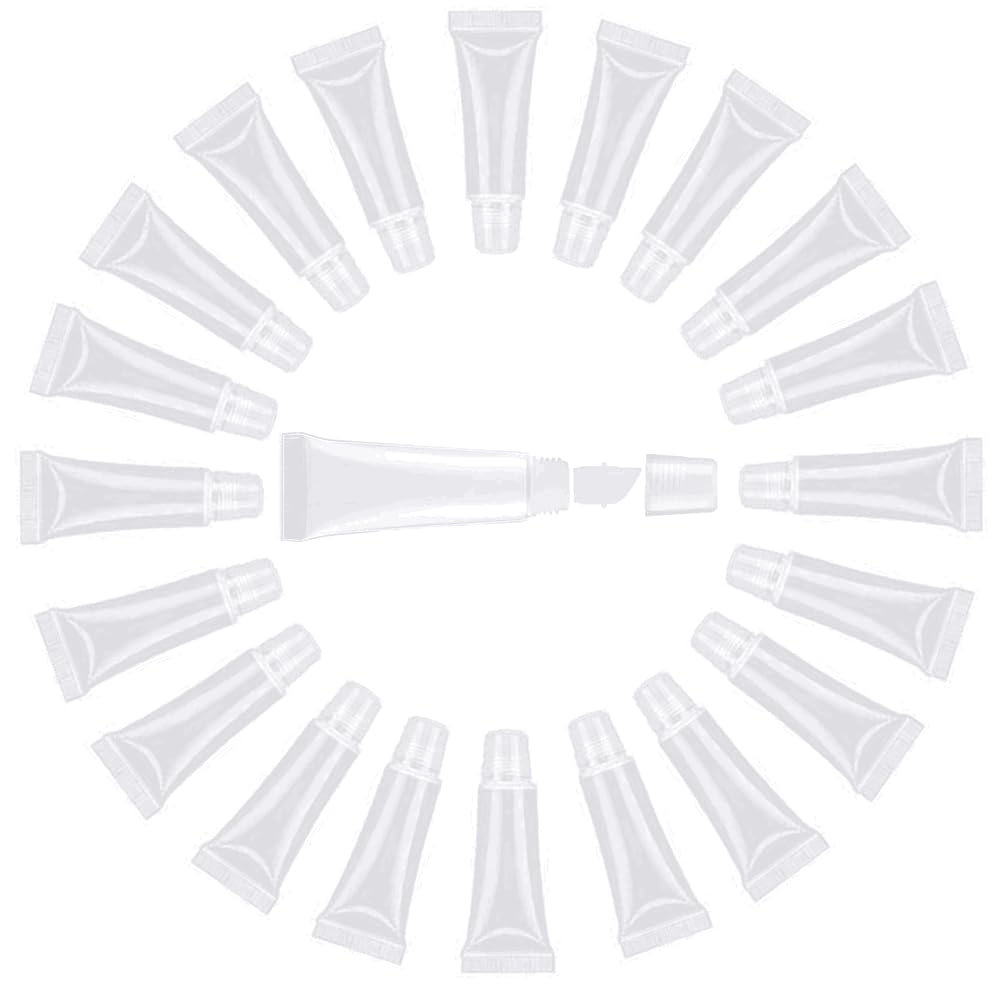 JIAKAI 10ml Mini Clear Refillable Empty Tubes Lip Gloss Balm Container，Soft Tubes Makeup Box，Shampoo Samples Empty Tubes with Screw Cover (20pcs)-BrightBean Baby