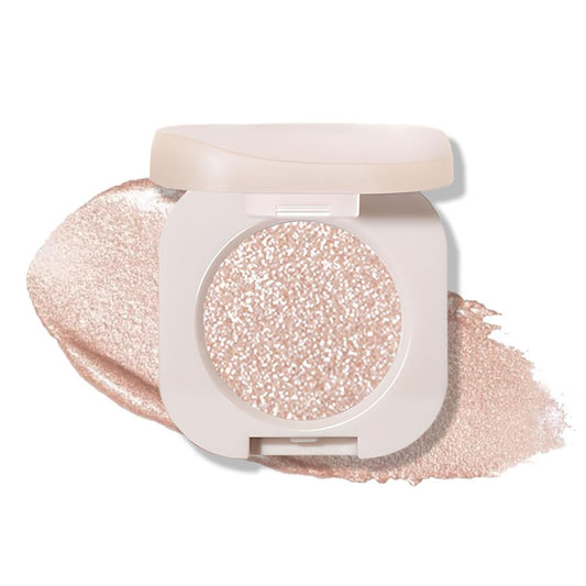 Monochrome Glittler Shimmer Eyeshadow Palette,Light Brown White Shimmer Powder Eyeshadow,24 Hour Waterproof Blendable Pressed Glitter Single Eye Shadow Apply Makeup Easily, Vegan-BrightBean Baby