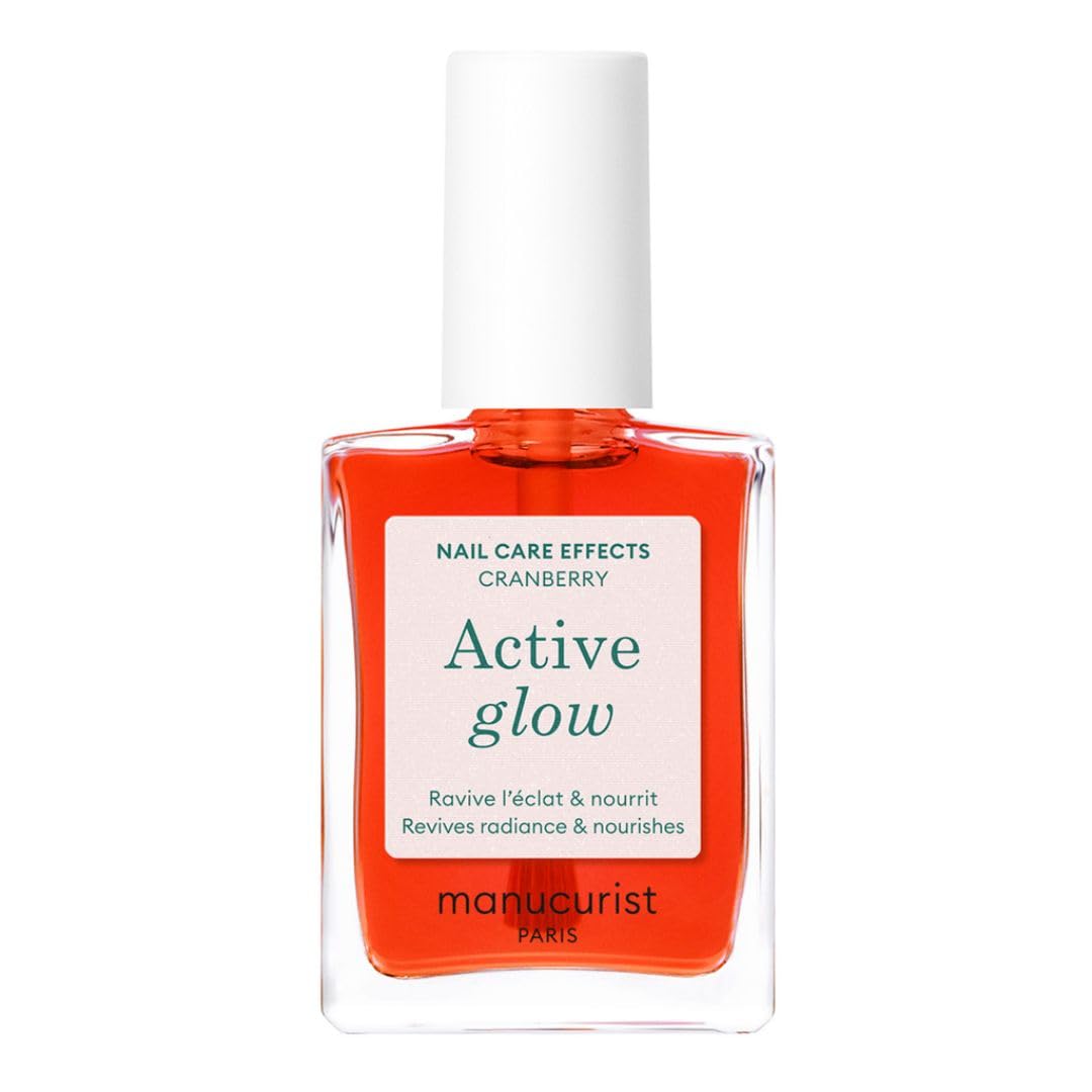 Manucurist Active Glow Cranberry All-in-One Perfecter Nail Polish & Care - No Lamp - Vegan & Made in France Ultra-Glowy Coral Mirror-Like Shine - Nail Concealer & Care - Plant-Based Ingredients-BrightBean Baby
