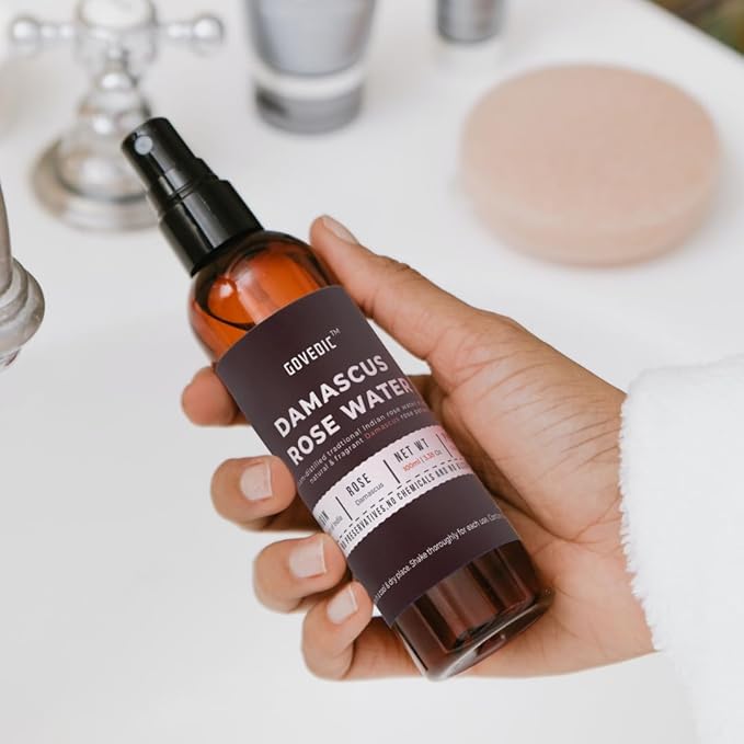 Govedic Rose Water Spray for Face Made with Damask Rose Petals, All-Natural Formula, No Dyes or Alcohol, Suitable for All Skin & Hair Types 100ml 3.38 Oz-BrightBean Baby