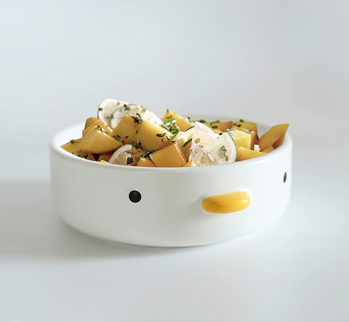 PURROOM Funny Cute Duck 6'' Salad Bowl, Handmade Glaze Chick Safety Ceramics Flat Bottomed Bowl, Home Family, Friend.