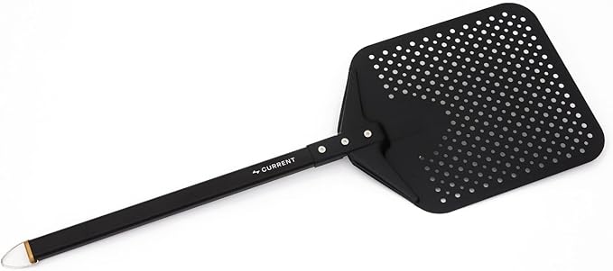 CURRENT® Perforated Pizza Peel, Lightweight Aluminum Pizza Paddle Turner with Heat-Resistant Handle, Ultra-Thin Edge for Easy Transfers, Minimizes Sticking, Ideal for Outdoor Pizza Ovens