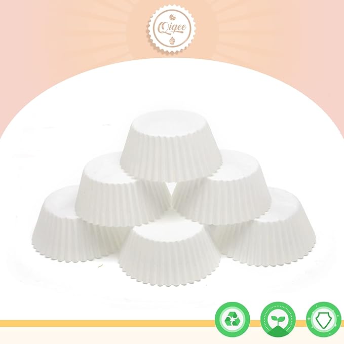qiqee 600 Count Large Size Cupcake Liners White Muffin Liners Food Grade Jumbo Baking Cups Paper No Smells（Large Size）