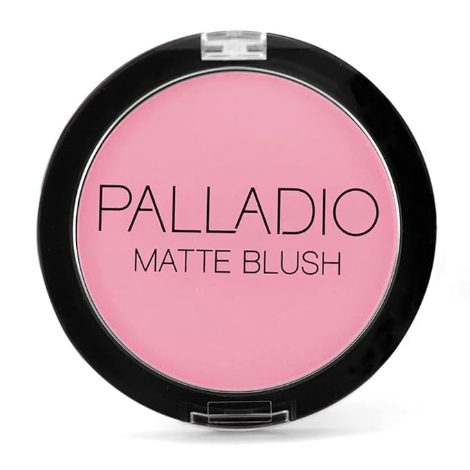 Palladio Matte Blush, Brushes onto Cheeks Smoothly, Soft Matte Look and Even Finish, Flawless Velvety Coverage, Effortless Blending Makeup, Flatters the Face, Convenient Compact, Berry Pink-BrightBean Baby