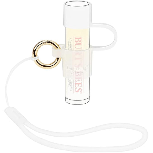 Desing Wish Silicone Lip Balm Holder with Cap Cover Portable Chapstick Holder Keychain Sleeve Lip Balm Key Chain with Key Ring and Wrist Strap Lanyard - Transparent-BrightBean Baby