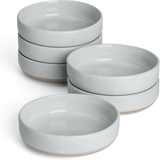 famiware Milkyway Ceramic Soy Sauce Dish, Dipping Bowls Set of 6, Dipping Sauce Bowls/Dishes, 4oz Small Serving Bowls for Side Dishes, Condiment, Sushi, Appetizer, Dessert, Light Gray