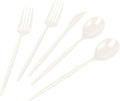 LIYH 150 Pcs Ivory Plastic Cutlery Sets - Ivory Plastic Silverware Heavyduty, Disposable Utensil Sets, 50 of Each Forks, Knives & Spoons Flatware Set for Party Birthday