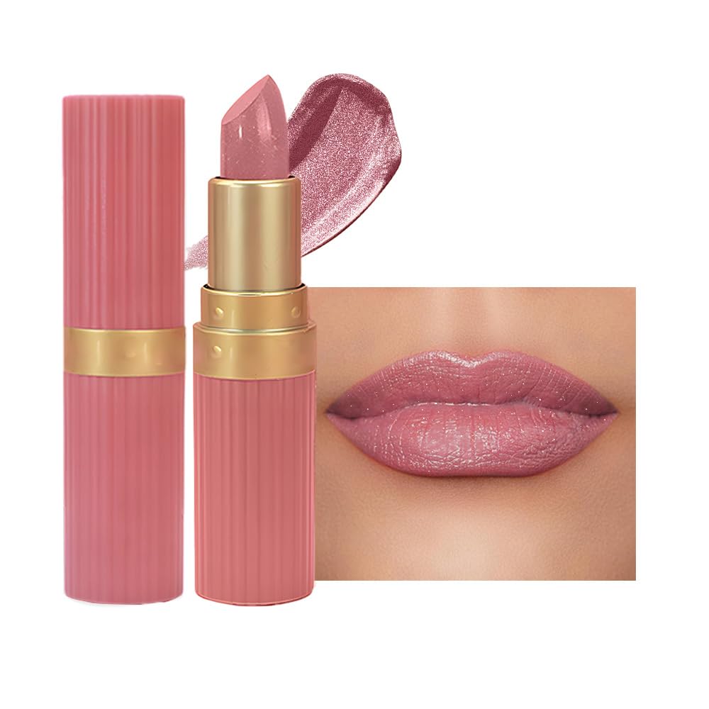 Pink Purple Metallic Lipstick for Women,Lightweight Shimmer Frosted Lipstick,Glitter Lip Gloss Stain Long Lasting Waterproof Smudge Proof 24 Hour Full Coverage Lip Makeup,Vegan-BrightBean Baby