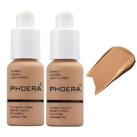 2 Pack PHOERA Foundation,Matte Oil Control Concealer Foundation Cream,PHOERA Long Lasting Waterproof Matte Liquid Foundation for Women Girls (105 Sand)-BrightBean Baby