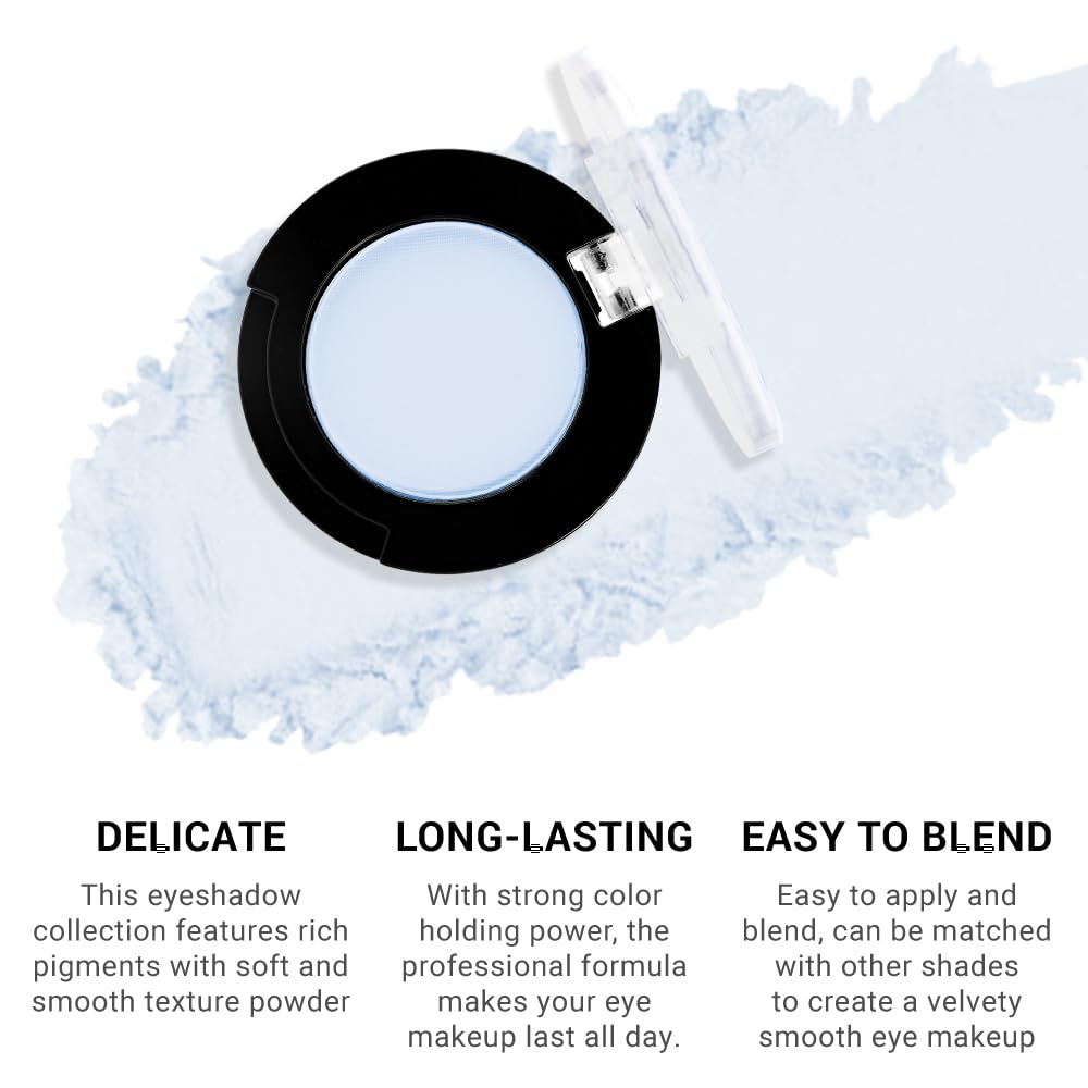 Monochrome Pressed Eyeshadow, Matte Blue Waterproof Neutral Powde Mini Eyeshadow, sombras para ojos, Talc, Paraben & Cruelty Free (C10#Matte Blue)-BrightBean Baby