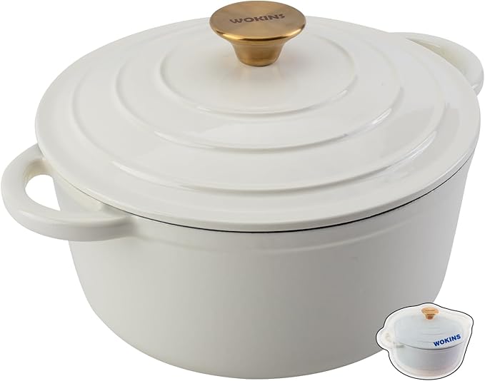 Enameled Cast Iron Dutch Oven Pot with Lid Heavy-Duty Cookware for Bread Baking, Braising, Stews, Roasting,5.5QT,creamy white