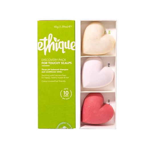 Ethique Discovery Pack for Touchy Scalps - Shampoo & Conditioner - Plastic-Free, Vegan, Cruelty-Free, Eco-Friendly, 3 Travel Bars, 1.59 oz (Pack of 1)-BrightBean Baby