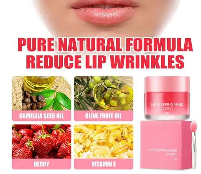 Lip Sleeping Mask | Made With Lip Plump Complex of Collagen, Vitamin C, Hyaluronic Acid & Coconut Oil | Moisturize & Nourish Dry, Chapped Lips | Organic, Vegan & Cruelty Free-BrightBean Baby