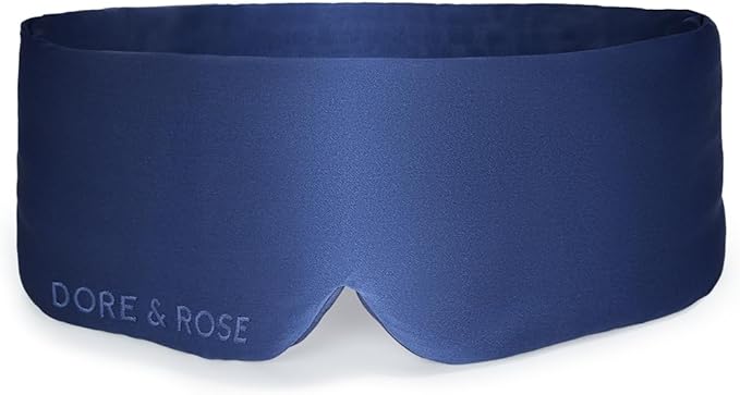 Dore & Rose Deep Sleep Mask Light Blocking, 23 Momme Mulberry Silk Eye Mask, Ultra Soft, Adjustable - Travel Sleeping Mask for Men & Women - Dark Blue-BrightBean Baby