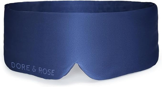 Dore & Rose Deep Sleep Mask Light Blocking, 23 Momme Mulberry Silk Eye Mask, Ultra Soft, Adjustable - Travel Sleeping Mask for Men & Women - Dark Blue-BrightBean Baby
