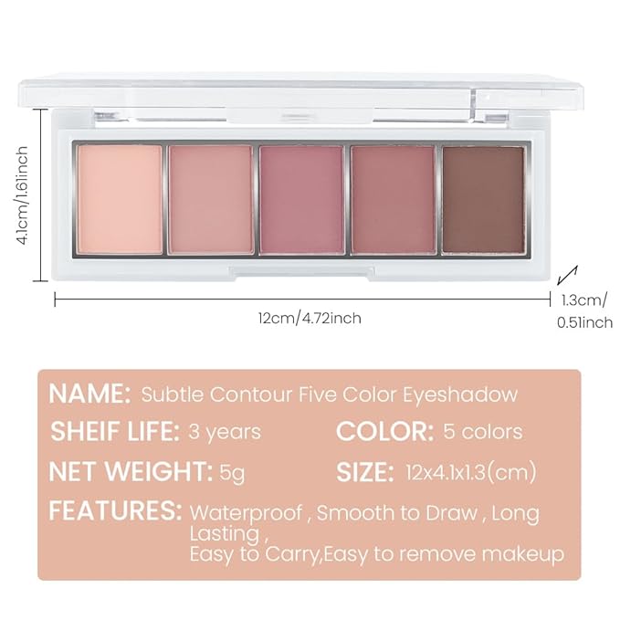 5 Colors Matte Pink Eyeshadow Makeup Palette, Nude Pink Rose Mauve Brown Cocoa Neutral Matte Cream Mini Eye Shadow Palette Makeup for Older Women Blue Green Eye, Blush Contour Palettes sombras de ojos-BrightBean Baby