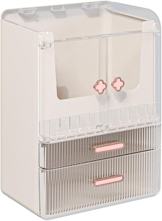 Acrylic Makeup Organizer with Drawers – 38.5CM Large Capacity Cosmetic Storage Box, Dustproof & Waterproof Vanity Organizer for Skincare, Jewelry, Lipsticks & Beauty Products (White)-BrightBean Baby