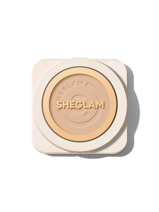 SHEGLAM SKin-Focus Full Coverage Powder Foundation Oil-Control Lightweight Face Pressed Powder Makeup-Chantilly-BrightBean Baby