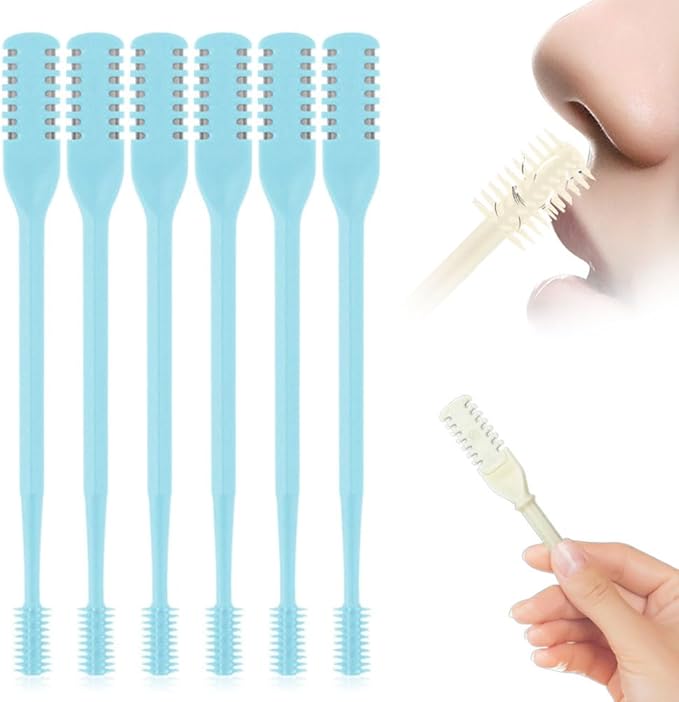 Nasal Hair Cutter, 2025 Upgraded Double Sided Noses Hairs Knife, 360° Rotating Portable Manual Nose Hair Trimmer, Noses Hairs Remover for Women Men Travel Essentials (Blue, 6 Pcs)-BrightBean Baby