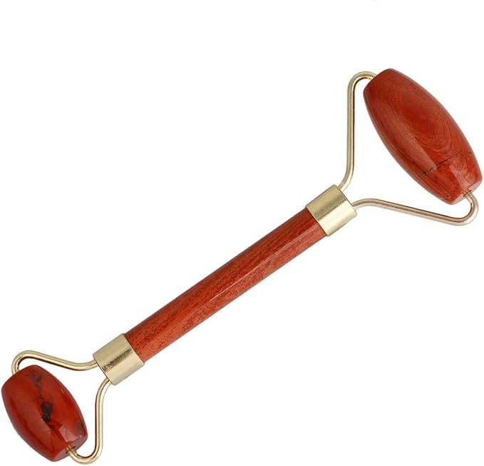 Rockcloud Natural Crystal Stone Roller Massager Double Neck Face & Neck Massage Therapy Anti-Aging Wrinkle Healing Slimming Skincare Tool,Red Jasper-BrightBean Baby