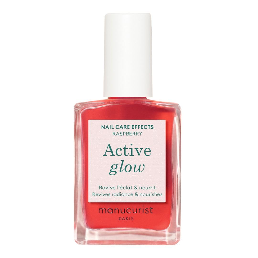 Manucurist Active Glow Raspberry Nail Polish & Care - Ultra-Glowy 2 in 1 Nail Concealer & Care - Plant-Based Ingredients: Sweet Almond Oil, Raspberry for Nourished Nail Rosy Mirror-Like Shine-BrightBean Baby