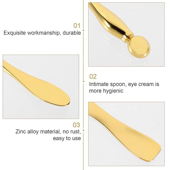 Metal Eye Face Cream Applicator Stick and Mini Cosmetics Spoon Spatula, Zinc Alloy Makeup Spoon Metal Eye Facial Massager for Facial Cosmetic Face Cream (Gold)-BrightBean Baby
