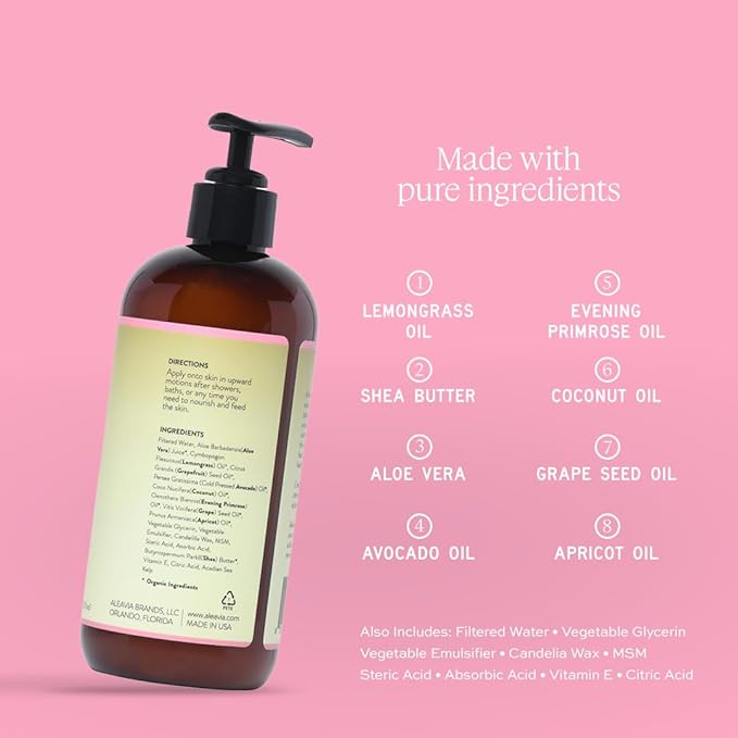 Aleavia Grapefruit Lemongrass Prebiotic Body Lotion – Lightly Scented, All-Natural Moisturizing Body Lotion with Organic Essential Oils – 12 Oz-BrightBean Baby