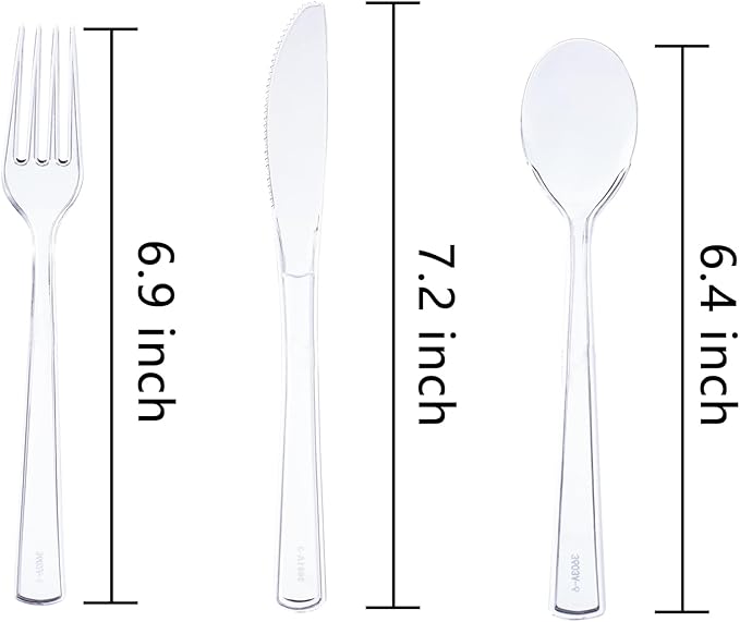EI 360pcs Clear Plastic Silverware,Plastic Forks and Spoons,Plastic Silverware Heavy Duty,Clear Silverware Disposable include 120pcs Forks,120pcs Spoons and 120pcs Knives for Party,Picnic