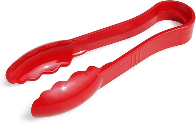 New Star Foodservice 35728 Utility Tong, High Heat Plastic, Scalloped, 6 inch, Set of 12, Red