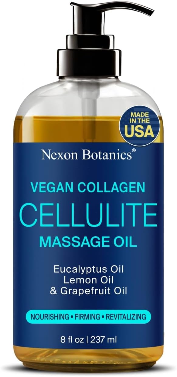 Anti-Cellulite Massage Oil for Massage Therapy 8 fl oz - Refreshing and Relaxing - Natural Oils with Vegan Collagen and Stem Cells - for Men and Women - Nexon Botanics-BrightBean Baby