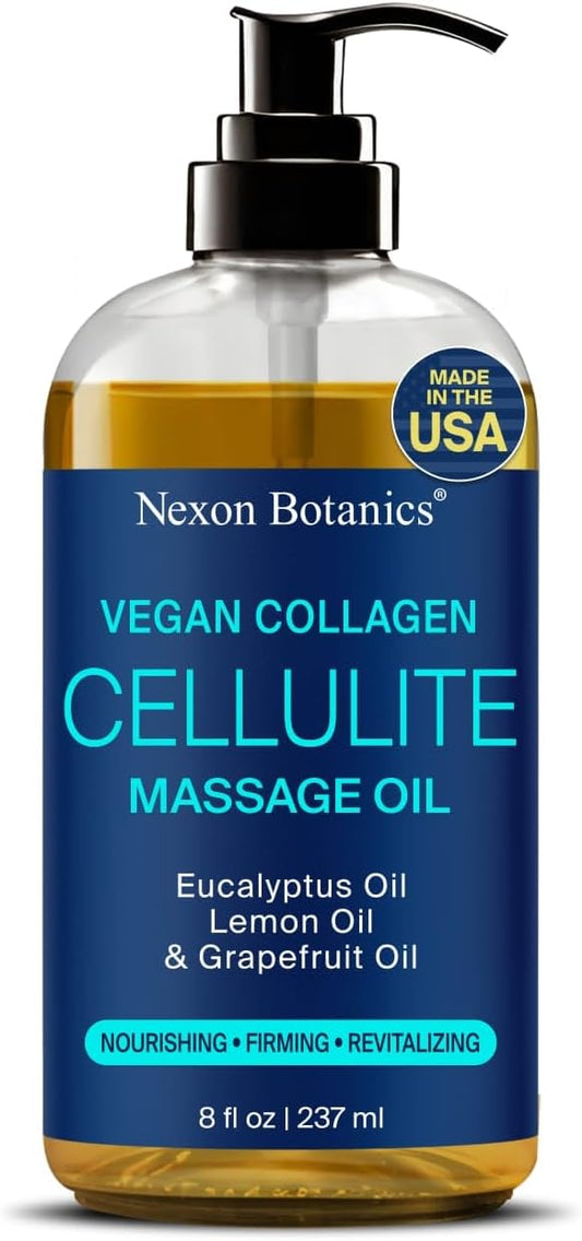 Anti-Cellulite Massage Oil for Massage Therapy 8 fl oz - Refreshing and Relaxing - Natural Oils with Vegan Collagen and Stem Cells - for Men and Women - Nexon Botanics-BrightBean Baby