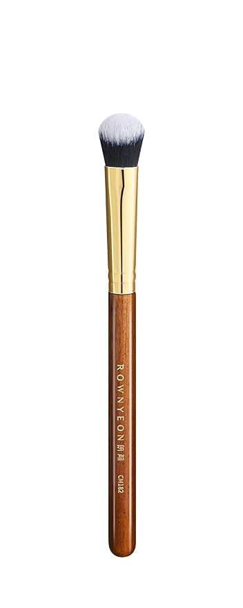 Desert Oak Series Precision Angled Dome Highlight Brush - Small Nylon Bristles for Targeted Cream/Liquid Highlighter, Under-Eye, Nose Bridge & Detail Work, Bubinga Handle & Brass Ferrule (CM 182)-BrightBean Baby