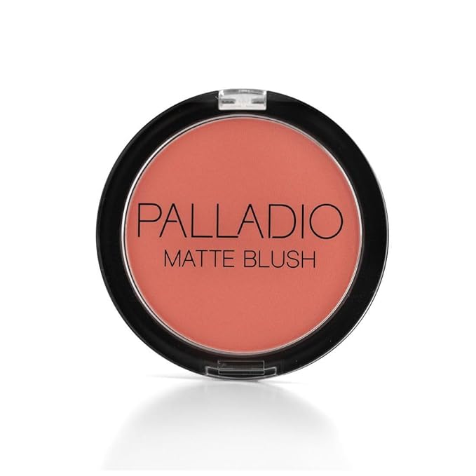 Palladio Matte Blush, Brushes onto Cheeks Smoothly, Soft Matte Look and Even Finish, Flawless Velvety Coverage, Effortless Blending Makeup, Flatters the Face, Convenient Compact, Toasted Apricot-BrightBean Baby