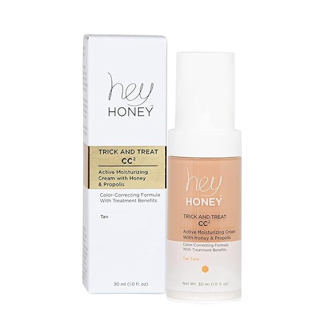 Hey Honey Trick and Treat CC² Cream SPF 46 | Active Moisturizing Color Correcting Cream with Honey & Propolis | Best Cover For Rosacea, Skin Redness & Mature Skin | 1 oz (Tan Tone)-BrightBean Baby