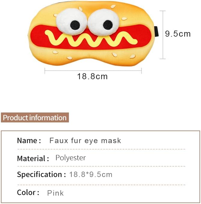 PERFECTSIGHT Sleep Eye Masks, Cute Plush Sleep Eye Cover Lightweight Adjustable Eyeshade Faux Fur Mask Cover for Women Men Sleep Travel Nap (Hotdog)-BrightBean Baby