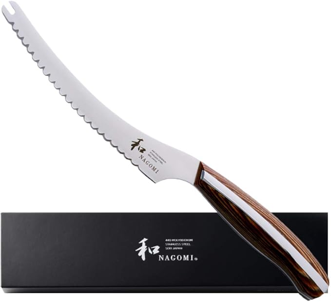 NAGOMI] 5 inch Serrated Cheese Knife - Made in Seki, Japan - Blade in 440A and Comfortable Pakkawood Handle - Japanese Sharp Knife