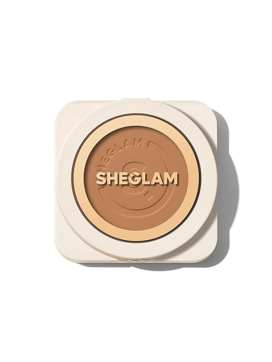 SHEGLAM SKin-Focus Full Coverage Powder Foundation Oil-Control Lightweight Face Pressed Powder Makeup-Walnut-BrightBean Baby