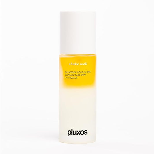 | PLUXOS 47 | SUNSCREEN + SKINCARE SPF 47 FACE MIST SPRAY (Peach) | SUN DEFENSE COMPLEX CARE | Apply Over Makeup, Broad Spectrum, Clear, Light, Vegan, Hydrate, Fight Acne, Anti-Aging, Cell Repair-BrightBean Baby