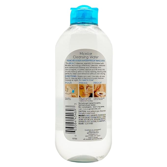 Garnier Skin Active Cleansing Water All in 1 Makeup Remover and Facial Cleanser 13.5 Pack, Micellar Waterproof, 40.5 Fl Oz, Pack of 3-BrightBean Baby