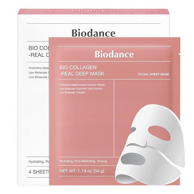BIODANCE Bio-Collagen Real Deep Mask, Hydrating Overnight Hydrogel Mask, Pore Minimizing, Elasticity Improvement, Korean Skincare | 1.19oz(34g) x 4ea-BrightBean Baby