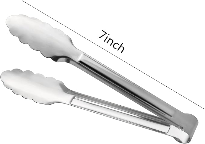 Serving Tongs,Buffet Tongs, ACAUTO Stainless Steel Food Tong Serving Tong Small Serving Tongs Stainless Steel Mini Appetizer Tongs, Set of 6 (7 Inch)