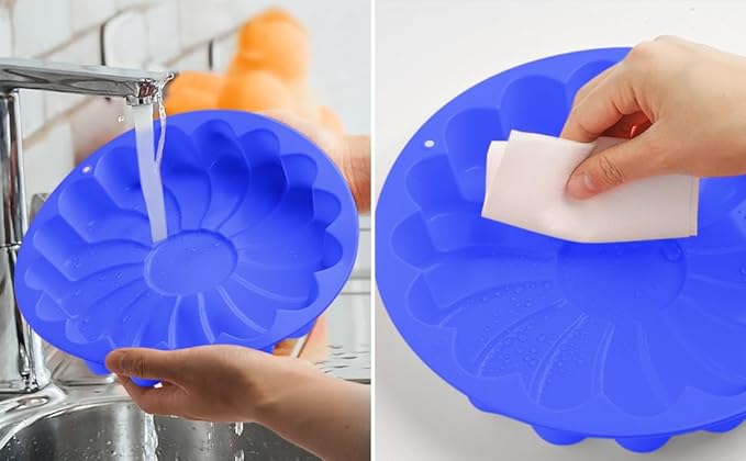 Jiareally Silicone Large Flower Cake Mould for Chocolate Jello Candy Silicone Baking Molds for Cakes,9 inch Non-Stick Fluted Tube Cake Pans